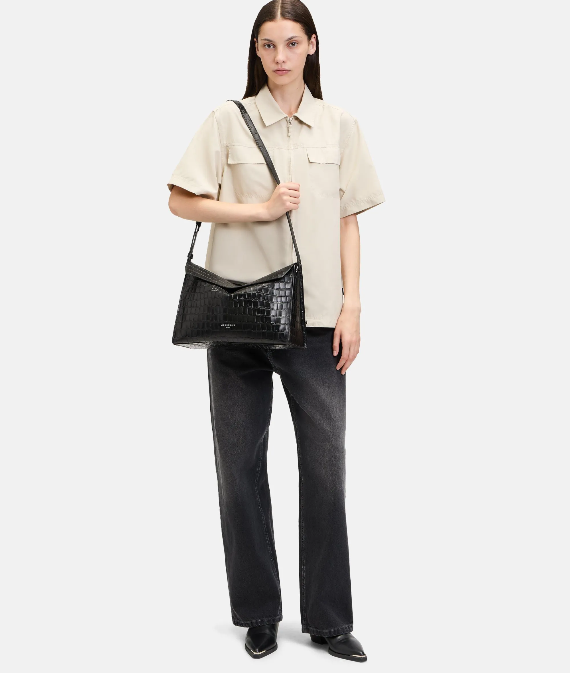 LIEBESKIND BERLIN Kroko Lora Shoulder-Bag M schwarz