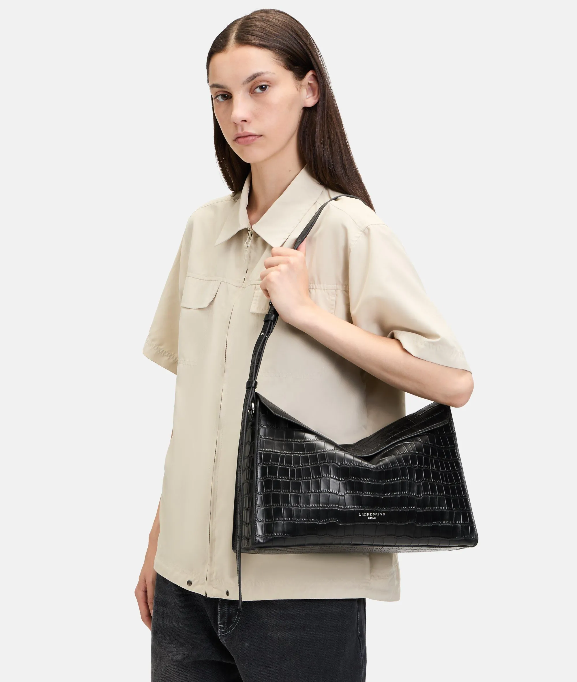 LIEBESKIND BERLIN Kroko Lora Shoulder-Bag M schwarz